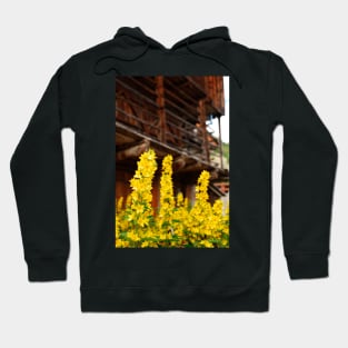 Wooden Farm Building with Foreground Flowers Hoodie